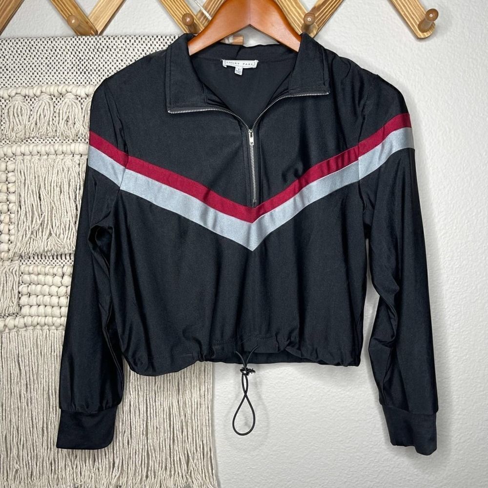 Emory Park Black Striped Cropped Track Jacket